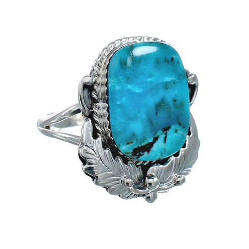 Scalloped Leaf Sterling Silver Turquoise Navajo Ring Size Size 10 AX128465